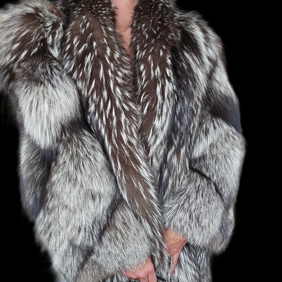 Vintage Genuine "Chubby" Fluffy Silver Indigo Fox Fur Full Length Coat - Picture 9 of 13